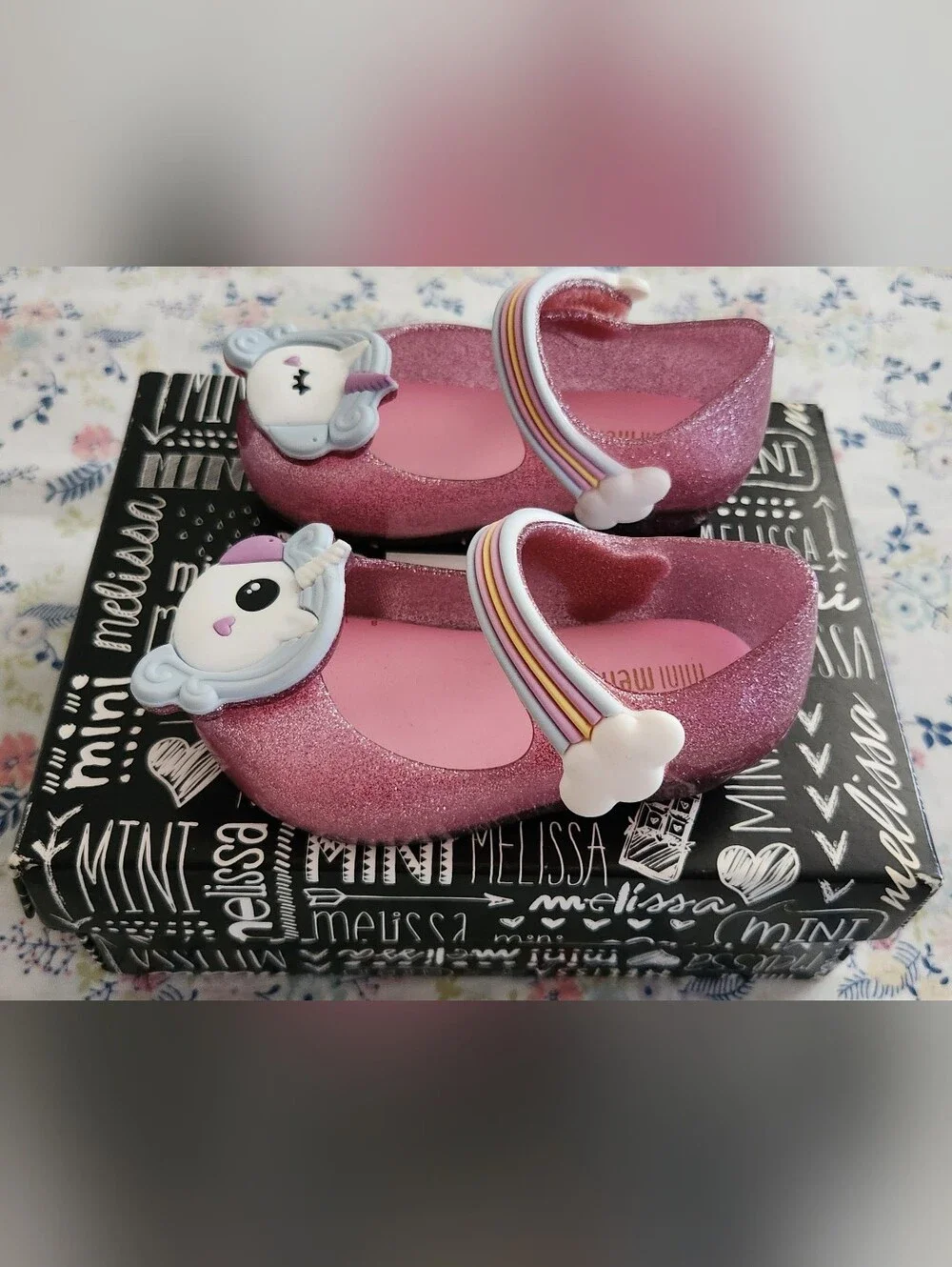 **NEW** Mini Melissa Sz 5 Pink Glitter Unicorn Baby Girl Mary Janes Retail $65